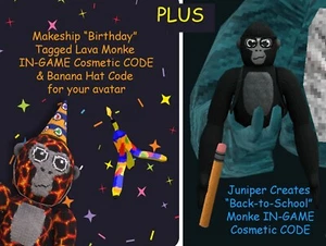 TWO In-Game CODES! Makeship GORILLA TAG Monke Birthday AND Juniper School Plush - Picture 1 of 3