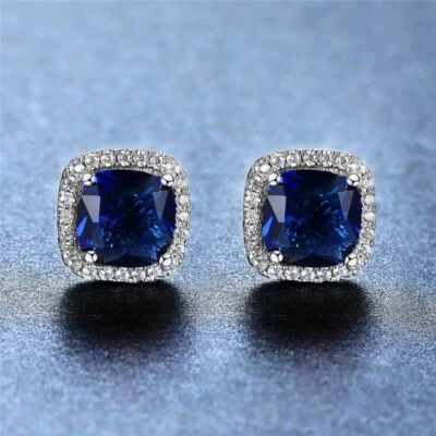 Aretes cuadrados de circonita cúbica enchapados en plata de ley para hombres y mujeres E36 Foto 1 de 4