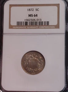 1872 Sheld Nickel 5c Coin Graded NGC MS64 Slab Looks Proof Like In Person, Sweet - Picture 1 of 6