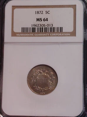 1872 Sheld Nickel 5c Coin Graded NGC MS64 Slab Looks Proof Like In Person, Sweet - Image 1 of 4