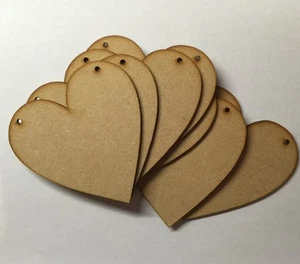 Wooden 100mm(10cm) lasercut 3mm MDF Hearts blank craft shapes signs with holes - Picture 1 of 1