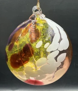 5” Heavy Art Glass Witch’s Ball Tree of Life Purple Yellow Clear Hand Blown READ - Picture 1 of 14