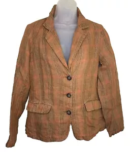 Blazer Sundance XS Edson Hill a quadri lino bottoni davanti arancione marrone campagna - Foto 1 di 14