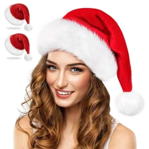 Christmas Hat Adults Velvet Classic Santa Hat for Xmas New Year Party Headwear - Picture 1 of 14