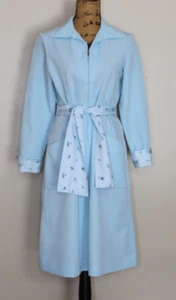 Vtg 60s Country Miss Blue Polyester Long Sleeve Midi Shift Dress Belt Women's M - Picture 1 of 20