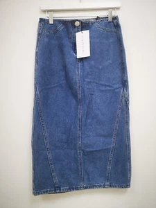 Pixie Girl Mid Blue Seam Detail Midi Skirt - Picture 1 of 2