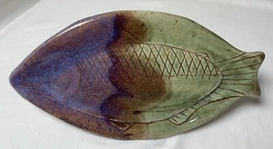 Pottery Fish Plate Trinket Tray Signed Clarinda 10 Inches - Picture 1 of 8