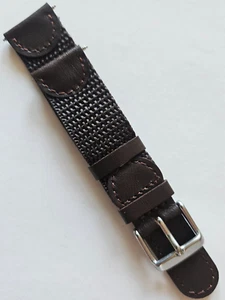 19mm - Brown Swiss Army Style Leather / Nylon Sports Watch Band - Picture 1 of 3