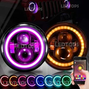 Para Jeep Wrangler JK TJ LJ Halo RGB 7"" LED Faros DRL Kit Combo Par - Imagen 1 de 12