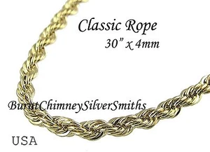 Cadena de cuerda clásica superpuesta en oro 18K 30" x 4 mm chapada pesada GP con garantía - Imagen 1 de 3