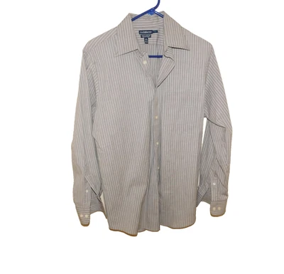Camisa de vestir para hombre Croft & Barrow tela elástica gris blanco a rayas talla 15 32/33 Foto 1 de 4