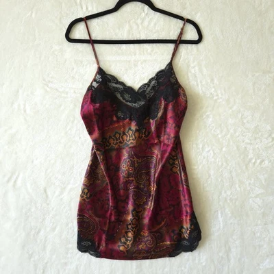 Vestido sin Mangas Vintage Victorias Secret Etiqueta Dorada Chemise Talla M Paisley Encaje Satinado Foto 1 de 4