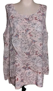 Roz & Ali - Graziosa camicetta senza maniche rosa floreale con spacco sovrapposto - donna taglia XL - Foto 1 di 4