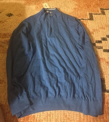 Peter Millar Crown Soft XXL 1/4 Zip Sweater Blue Cotton Silk NWT $168 - Image 1 of 4
