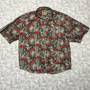 BRUNO 100% Silk Hawaiian Shirt size XL Short Sleeve Tropical Palm Red And Black - Picture 1 of 7