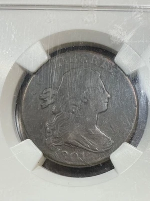 NGC F15 1801 DRAPED BUST LARGE CENT 1/000 FRACTION ERROR - Image 1 of 3