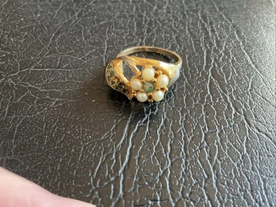 花卉图案金色珍珠戒指 — 第 1/4 张图片