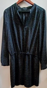Vestido Hilary Radley Negro Tostado Estampado de Puntos LG Cordón Cintura Cuello en V Sin Cuello Medio - Imagen 1 de 6
