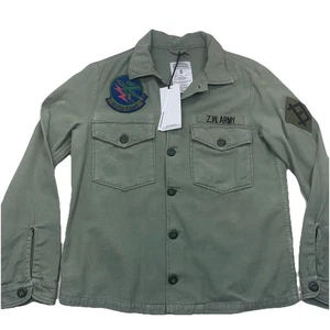 Zara grün Baumwolle Military Style ZW Overshirt Knopfleiste mit Patches S Neu mit Etikett - Bild 1 von 16