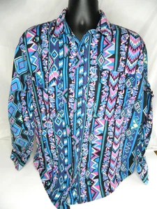 Vintage Wrangler Shirt Mens XL Southwestern Aztec Brushpopper Western Bright 90s - Picture 1 of 10