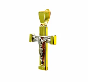 PEGASO GIOIELLI Ciondolo Uomo in Oro 18k (750)  Croce Cristo Bicolore Rigata - Picture 1 of 9