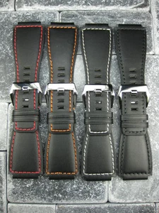 24mm Bell & Ross Calf Leather Strap Black Watch Band BR-01 BR-03 Polish Buckle - Picture 1 of 21