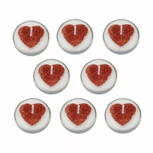 Red Glitter Heart Tealights Candles Valentines Day Romantic Decor Love 8pk Light - Picture 1 of 3