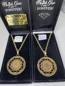 VTG 1906 & 1903 Indian Head Penny Costume Jewelry 14 K Gold H.G.E. Pair (read) - Picture 1 of 8