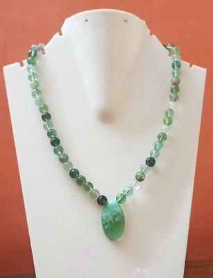 Collar de cuentas naturales de fluorita Mala hecho a mano cuentas de 8 mm piedras preciosas semipreciosas  Foto 1 de 3