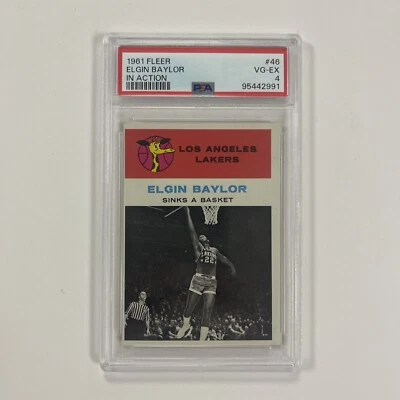 Fleer Elgin Baylor 1961 en acción #46 - PSA 4 - Tarjeta de novato - RC - LA Lakers Foto 1 de 4