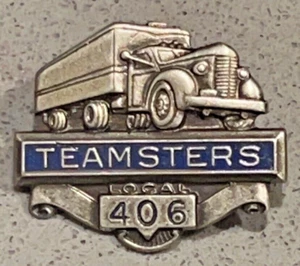 Vtg TEAMSTERS Local 406 Member Screw Back Pin Badge: Truck Rig; Union City NJ - Picture 1 of 4