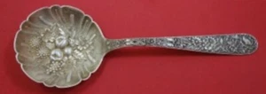 Repousse by Kirk Sterling Silver Berry Spoon Hand Chased w/ Fruit in Bowl 9 1/4" - Picture 1 of 2