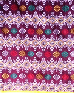 Stoff Vintage Blockdruck Baumwolle Bali braun bunt geometrisch D'Elina 45x72" - Bild 1 von 4