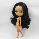 DIY 12' Blythe Doll Black Hair Nude Joint Body Shiny Face Dark Skin Gift Toy BJD
