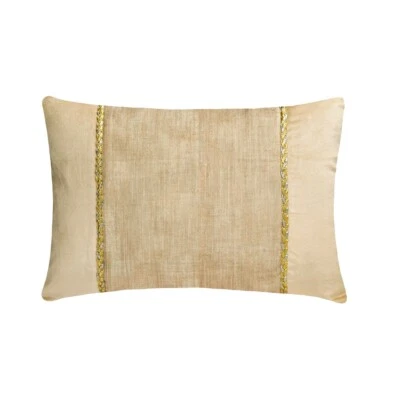 Cream Suede 12"x16" Lumbar Pillow Cover Foil, Patchwork - Resplendent Cream - Image 1 of 3