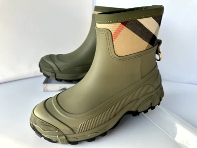 New Burberry Boots Ryan Check Size 38 Green Rubber Ankle - Image 1 of 4