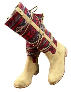 Matt Bernson Women’s 8.5 Boots Suede Canvas Aztec Southwest Tall Boots - Picture 1 of 13