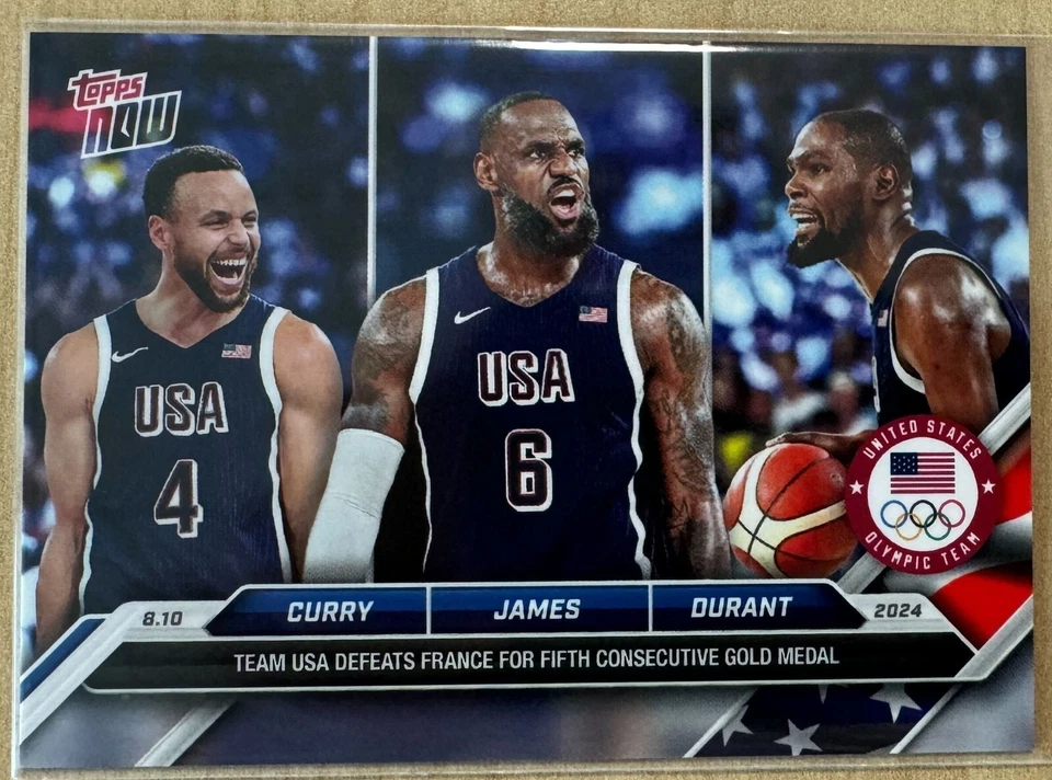 2024 Topps Now Olympics Gold Medal Team USA -- Curry/James/Durant #26 - Image 1 of 2