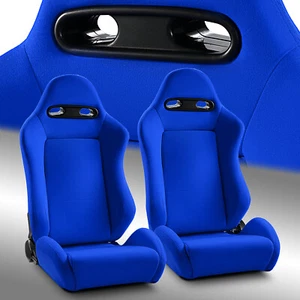 2 x Reclinable Blue Fabric Left/Right Racing Seats W/slider (CLASSIC STYLE) - Picture 1 of 6