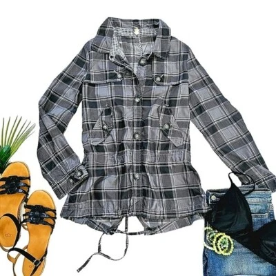 We The Free People Women's Windbreaker Jacket Size Small Grey Plaid Grunge Retro - Image 1 of 4