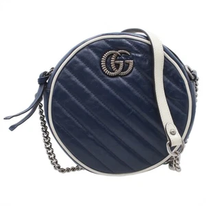GUCCI GG Marmont Leather Round Shoulder Bag Navy SHW Unused H2864 - Picture 1 of 10