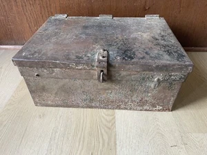 Antique Heavy Metal Tool Box Railroad Primitive Rivets Drawers Unique Rare Find - Picture 1 of 11