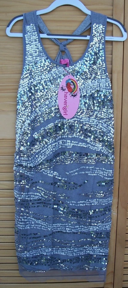HAVEN GIRL nwt Red Carpet Gray Sequin Marley Dress~Girl's Size L~14~NEW~$92 - Image 1 of 3