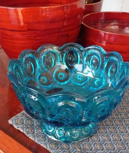 Vintage LE Smith Moon and Stars Blue Glass Compote Candy Dish 7.5" tall - Picture 1 of 2