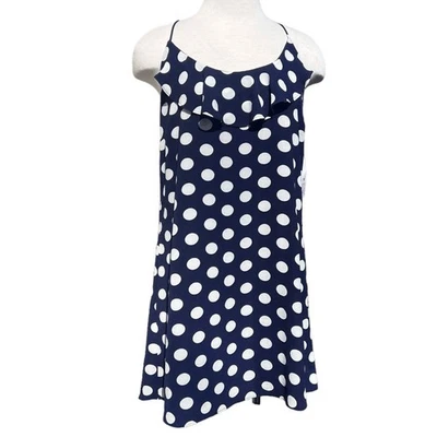 Vestido recto Lucy Love para mujer talla mediana azul marino a lunares con volantes espalda deportiva nuevo con etiquetas Foto 1 de 4