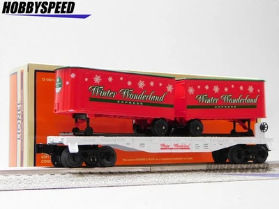 LIONEL WINTER WONDERLAND FLATCAR W/ PIGGYBACK TRAILER O GAUGE train 2528680 NEW - Image 1 of 4