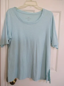 J JILL EINFARBIG HELLBLAU RUNDHALSAUSSCHNITT KURZE ÄRMEL 100 % PIMA-BAUMWOLLE GRÖSSE LARGE - Bild 1 von 5