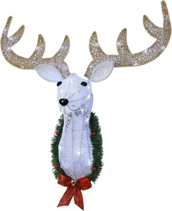 WATERGLIDE Lighted Christmas Wall Decor Reindeer Head, 28" Pre-Lit 3D Rudolph Ha - Picture 1 of 12