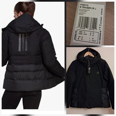 BNWT ADIDAS  M 12 - 14 Traveer CR J Down Filled Black Hooded Puffer Jacket Coat - Image 1 of 4