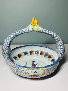 HB Henriot Quimper Frankreich 10" Schwan Korb Schale mit Mann NEUWERTIG - Bild 1 von 7